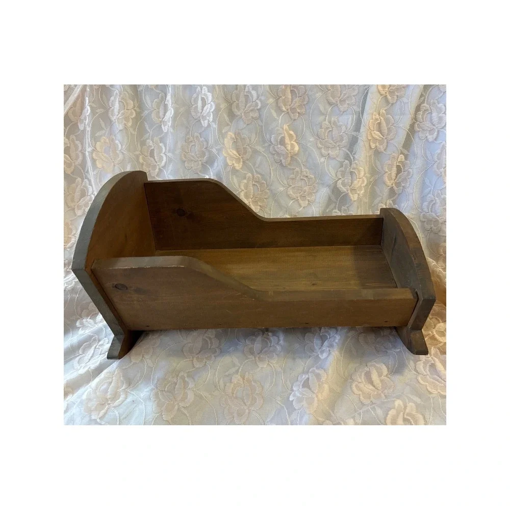 The Whitsons Handcrafted Wooden Doll Cradle Rocking Cradle Dark Rustic Pine Wood